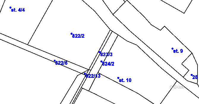Parcela st. 823/3 v KÚ Jablonná, Katastrální mapa