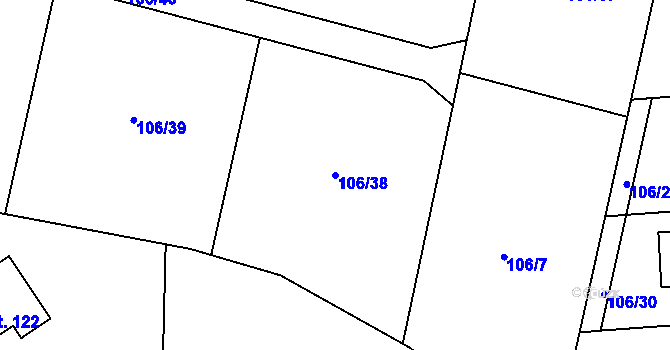 Parcela st. 106/38 v KÚ Jablonná, Katastrální mapa