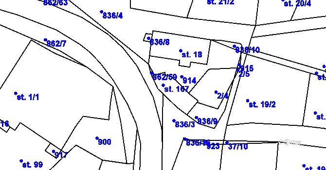 Parcela st. 167 v KÚ Jablonná, Katastrální mapa