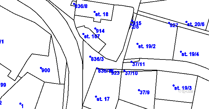 Parcela st. 836/9 v KÚ Jablonná, Katastrální mapa