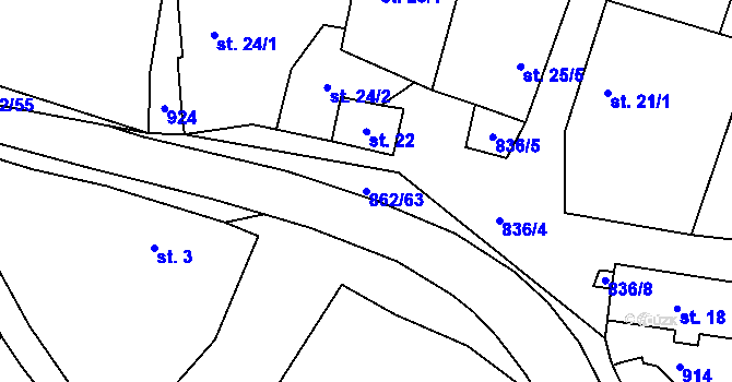 Parcela st. 862/63 v KÚ Jablonná, Katastrální mapa