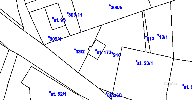 Parcela st. 173 v KÚ Jablonná, Katastrální mapa
