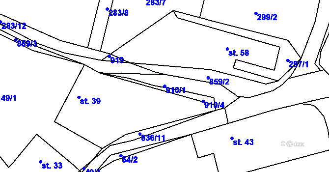 Parcela st. 910/1 v KÚ Jablonná, Katastrální mapa