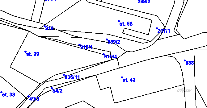 Parcela st. 910/4 v KÚ Jablonná, Katastrální mapa