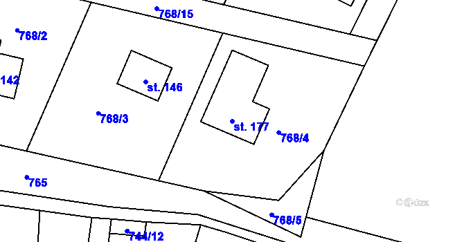 Parcela st. 177 v KÚ Jablonná, Katastrální mapa