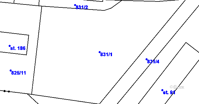 Parcela st. 831/1 v KÚ Jablonná, Katastrální mapa