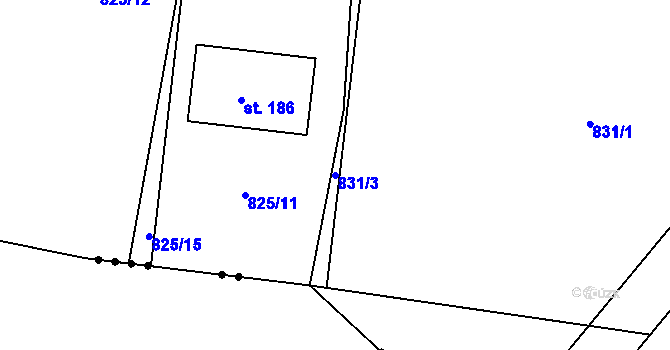 Parcela st. 831/3 v KÚ Jablonná, Katastrální mapa
