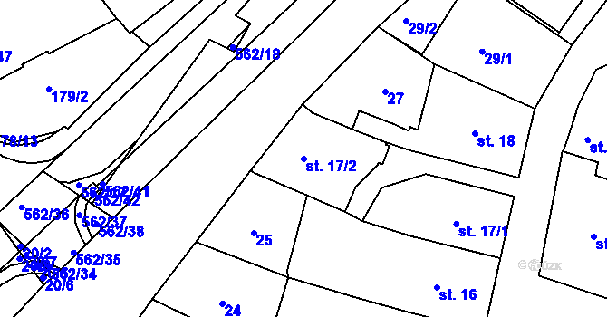 Parcela st. 17/2 v KÚ Jablonné nad Orlicí, Katastrální mapa
