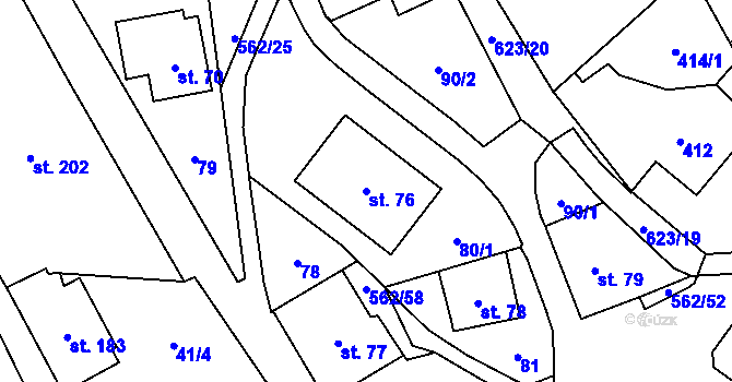 Parcela st. 76 v KÚ Jablonné nad Orlicí, Katastrální mapa