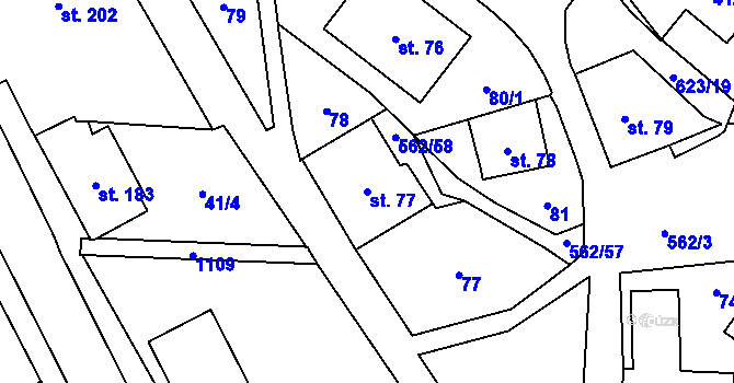 Parcela st. 77 v KÚ Jablonné nad Orlicí, Katastrální mapa