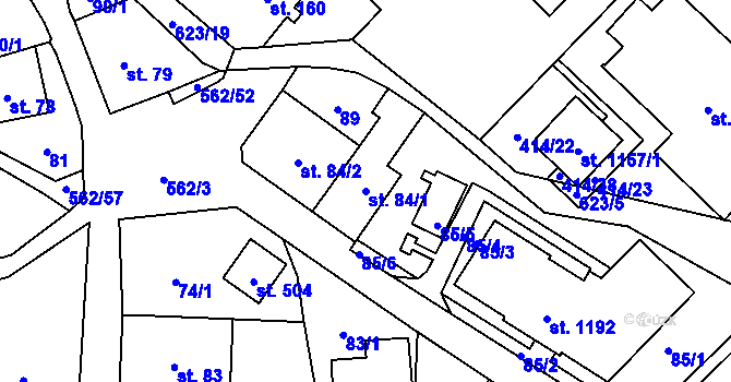 Parcela st. 84/1 v KÚ Jablonné nad Orlicí, Katastrální mapa