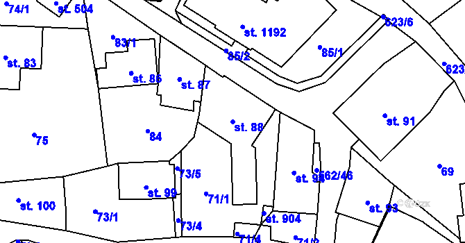 Parcela st. 88 v KÚ Jablonné nad Orlicí, Katastrální mapa