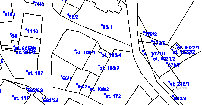 Parcela st. 108/4 v KÚ Jablonné nad Orlicí, Katastrální mapa