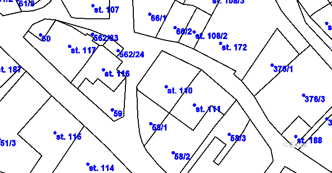 Parcela st. 110 v KÚ Jablonné nad Orlicí, Katastrální mapa