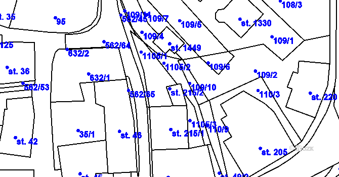 Parcela st. 215/2 v KÚ Jablonné nad Orlicí, Katastrální mapa