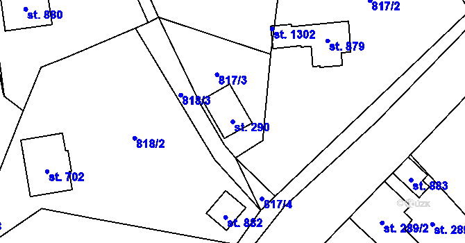 Parcela st. 290 v KÚ Jablonné nad Orlicí, Katastrální mapa