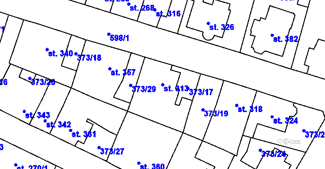 Parcela st. 313 v KÚ Jablonné nad Orlicí, Katastrální mapa