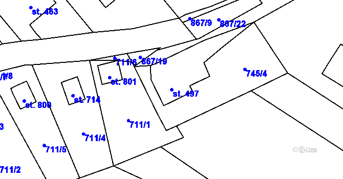 Parcela st. 497 v KÚ Jablonné nad Orlicí, Katastrální mapa