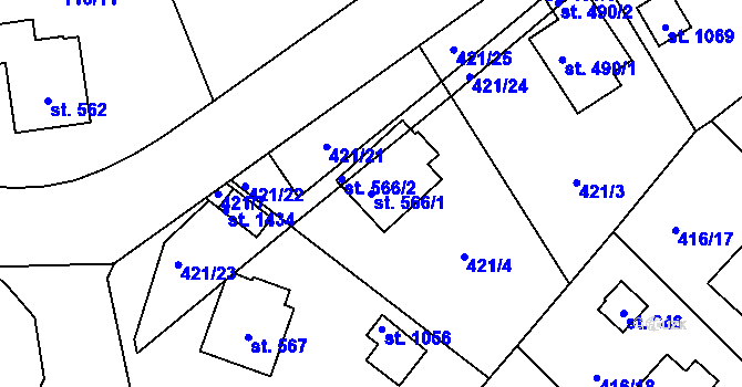Parcela st. 566/1 v KÚ Jablonné nad Orlicí, Katastrální mapa