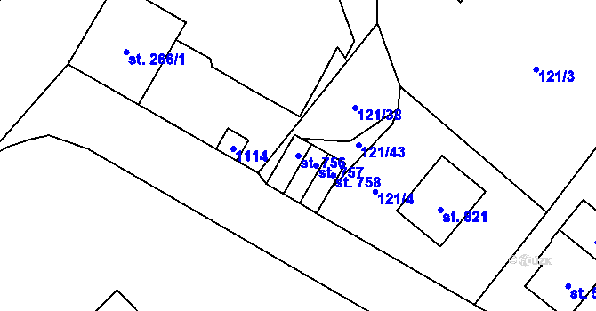 Parcela st. 756 v KÚ Jablonné nad Orlicí, Katastrální mapa