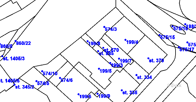 Parcela st. 885 v KÚ Jablonné nad Orlicí, Katastrální mapa