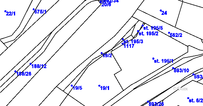 Parcela st. 19/2 v KÚ Jablonné nad Orlicí, Katastrální mapa