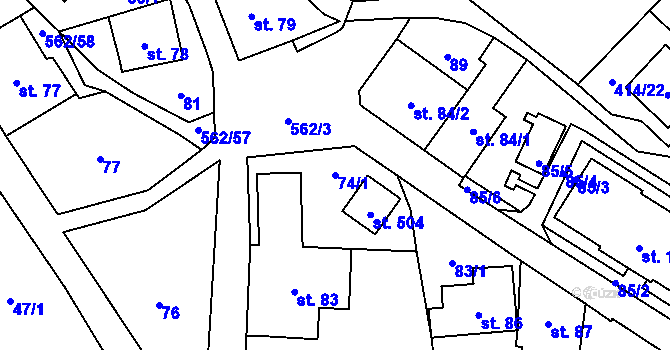 Parcela st. 74/1 v KÚ Jablonné nad Orlicí, Katastrální mapa