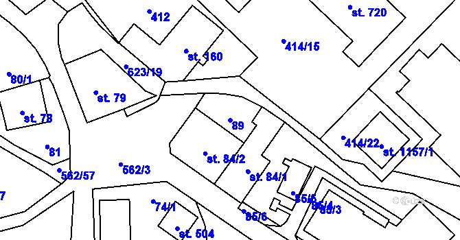 Parcela st. 89 v KÚ Jablonné nad Orlicí, Katastrální mapa