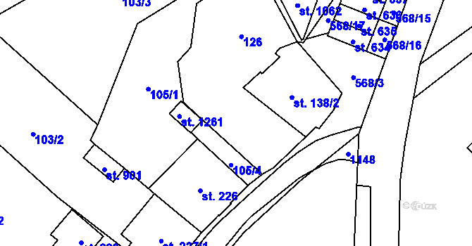 Parcela st. 105/3 v KÚ Jablonné nad Orlicí, Katastrální mapa