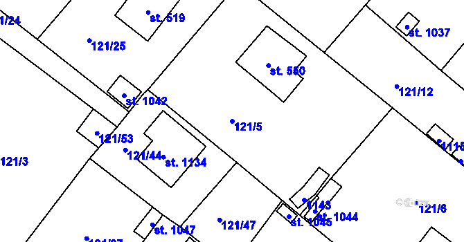 Parcela st. 121/5 v KÚ Jablonné nad Orlicí, Katastrální mapa