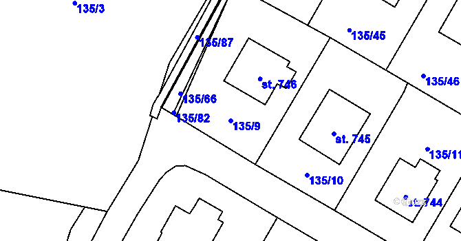Parcela st. 135/9 v KÚ Jablonné nad Orlicí, Katastrální mapa