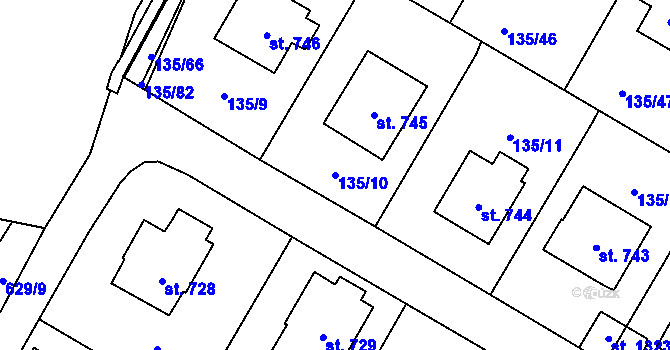 Parcela st. 135/10 v KÚ Jablonné nad Orlicí, Katastrální mapa
