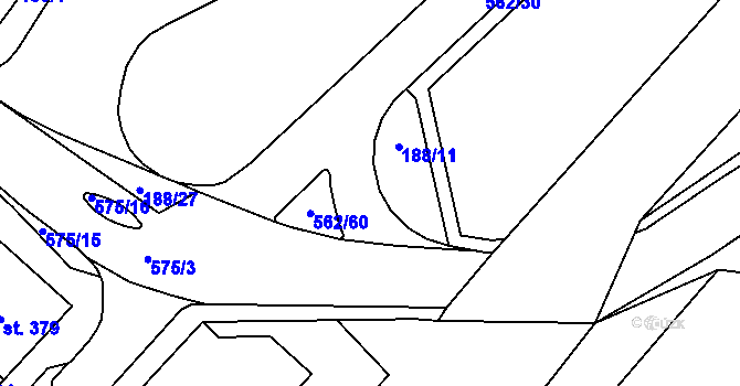 Parcela st. 188/15 v KÚ Jablonné nad Orlicí, Katastrální mapa