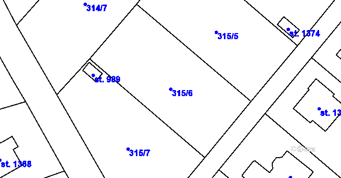Parcela st. 315/6 v KÚ Jablonné nad Orlicí, Katastrální mapa