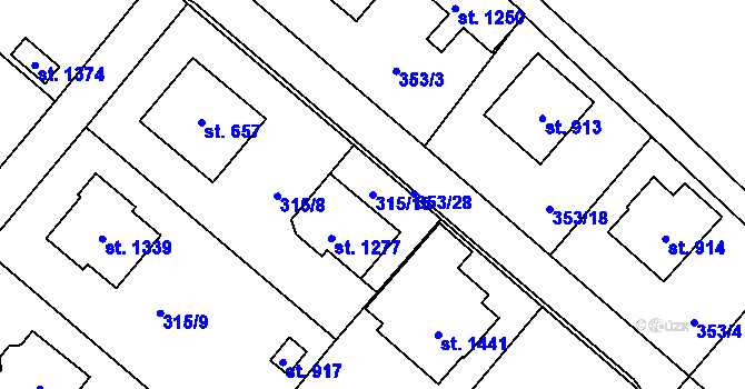 Parcela st. 315/15 v KÚ Jablonné nad Orlicí, Katastrální mapa
