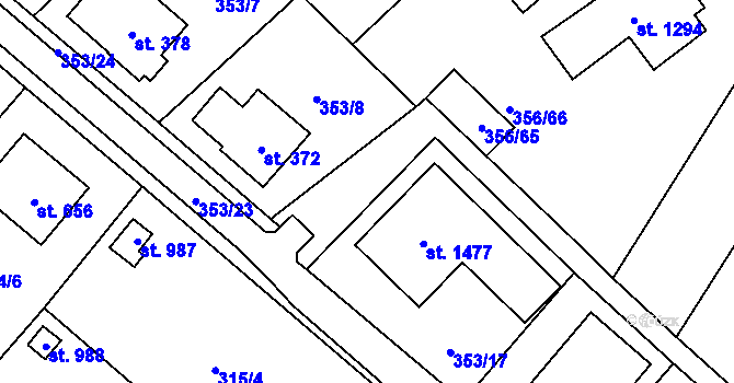 Parcela st. 353/16 v KÚ Jablonné nad Orlicí, Katastrální mapa
