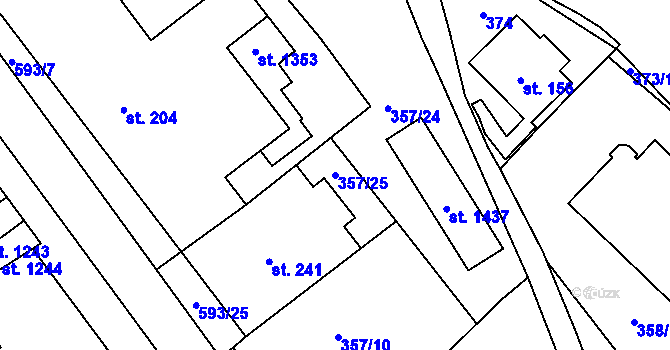 Parcela st. 357/25 v KÚ Jablonné nad Orlicí, Katastrální mapa