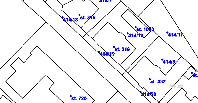 Parcela st. 414/19 v KÚ Jablonné nad Orlicí, Katastrální mapa