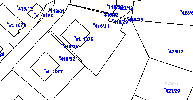 Parcela st. 416/34 v KÚ Jablonné nad Orlicí, Katastrální mapa