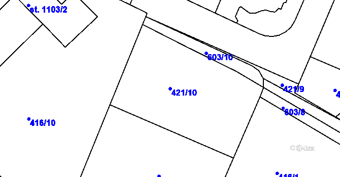 Parcela st. 421/10 v KÚ Jablonné nad Orlicí, Katastrální mapa