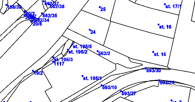 Parcela st. 562/2 v KÚ Jablonné nad Orlicí, Katastrální mapa