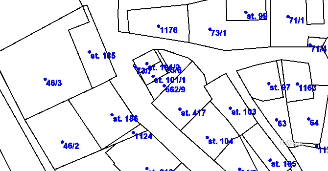 Parcela st. 562/9 v KÚ Jablonné nad Orlicí, Katastrální mapa