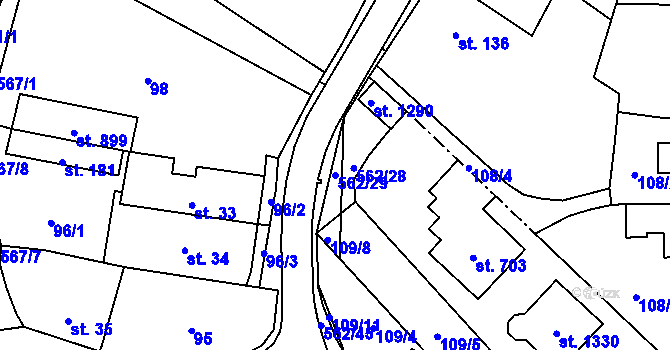 Parcela st. 562/29 v KÚ Jablonné nad Orlicí, Katastrální mapa