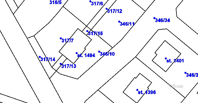 Parcela st. 346/10 v KÚ Jablonné nad Orlicí, Katastrální mapa
