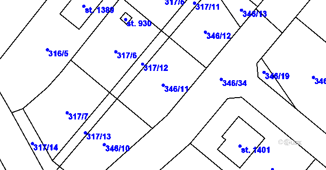 Parcela st. 346/11 v KÚ Jablonné nad Orlicí, Katastrální mapa