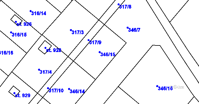 Parcela st. 346/15 v KÚ Jablonné nad Orlicí, Katastrální mapa