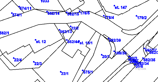 Parcela st. 10/1 v KÚ Jablonné nad Orlicí, Katastrální mapa