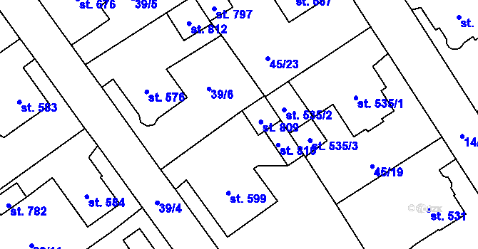 Parcela st. 809 v KÚ Jablonné v Podještědí, Katastrální mapa