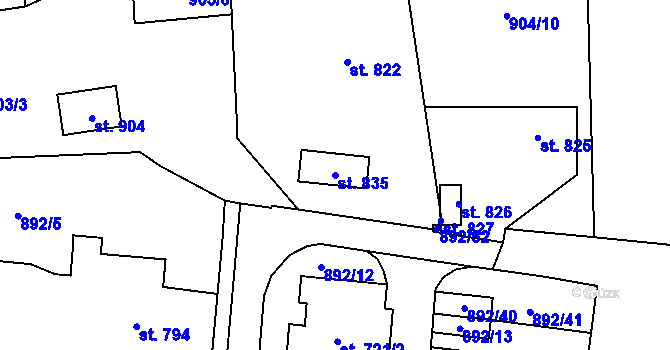 Parcela st. 835 v KÚ Jablonné v Podještědí, Katastrální mapa