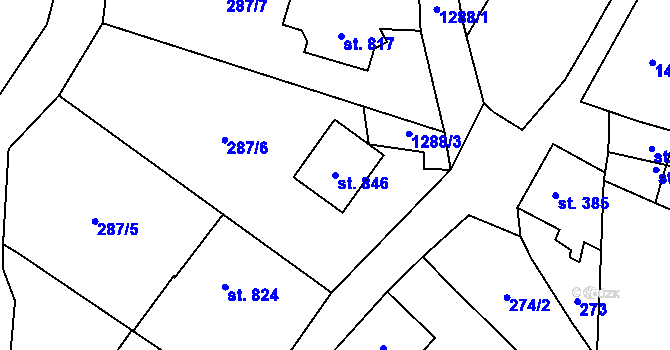 Parcela st. 846 v KÚ Jablonné v Podještědí, Katastrální mapa